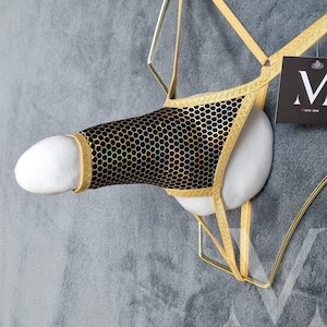 Cronus Honey Black Holo MV-4FC99 Rocket Ouvert Sleeve Mens String - Handmade Men Underwear Swimwear