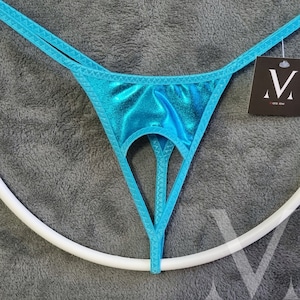 Deo Metallic Azure Turquoise MV-6558Y Extreme Open Mens Tanga String - Handgjorda Herrunderkläder Badkläder