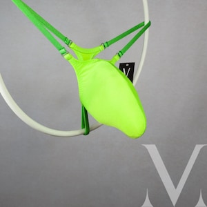 MV-5ADVP Keto Lime Green Solid Gear Pocket Tanga Men Pouch Triangle Ring-Back String - Handmade Men Underwear Swimwear