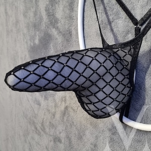 Eros Mesh Black Stockings MV-216BC Rocket Shaft Mens String - Handmade Men Underwear Swimwear