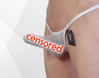 Hypnos Mesh White Sparkle MV-41681 Iron Missile Mens Y-Thong - Ropa interior hecha a mano para hombres Trajes de baño