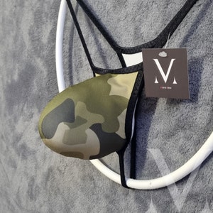 Theo Camouflage #1 Olive MV-38949 Low Waist Bulge Mens String Tanga Thong Bikini - Handmade Men Underwear Swimwear