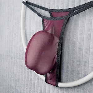 Ares Mesh Claret Stark Burgundy Svart MV-6ASTZ Herr Smala Sensuella Genomskinliga Thong Herr