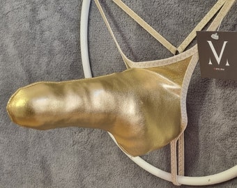 Eros Metallic Gold Rocket Shaft Herren String Handgemachte Männer Unterwäsche Bademode RV-362E5