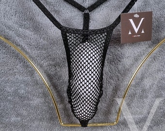 Zeus mesh zwarte glitter MV-34129 extreem naadloze herenstring - handgemaakte herenondergoed badmode