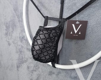 Eter Mesh Black Stockings MV-L85DU Adjustable Bag Mens See Thru String - Handmade Men Underwear Swimwear