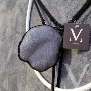 Timon Mesh Black Sparkle Silver MV-2F747 Micro Mini Bulge Mens Tanga String - Handmade Men Underwear Swimwear