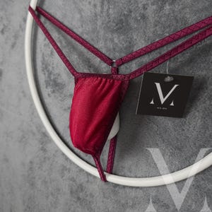 Momus Mesh Burgundy MV-QVDX4 See Thru Extreme Micro Mens String - Handmade Men Underwear Swimwear