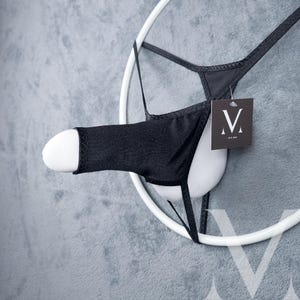 Cronus Solid Black MV-RDPP3 Rocket Ouvert Sleeve Mens String - Handmade Men Underwear Swimwear