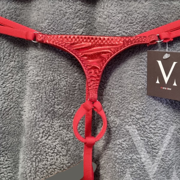 Inti Metallic Red MV-514D6 Extreme Ring Mens Ring-Back String - Handmade Men Underwear Swimwear