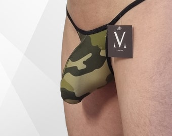 Theo Camouflage #1 olive MV-38949 Bikini tanga string taille basse bombé pour homme - Sous-vêtements faits main pour homme