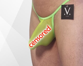 String tanga transparent pour homme Leto Micro Mesh Lime MV-43833 Pico 3D Bulge - Sous-vêtements faits main pour homme