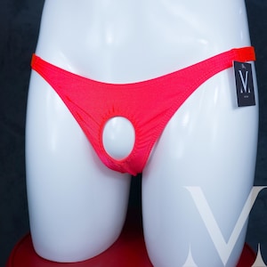 MV-EPWOS Helios Intense Neon Coral Mini Ouvert Crotch Mens Showoff Thong - Handmade Men Underwear Swimwear