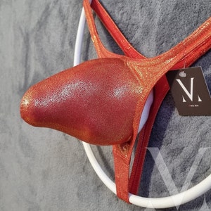 Hades Mystique Red Gold Shine MV-18527 Monster Bulge Mens Thong - Handmade Men Underwear Swimwear