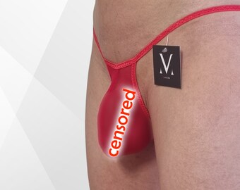 Ares Mesh Intense Red MV-68550 Narrow Sensual Mens Triangle String Thong - Handmade Men Underwear Swimwear