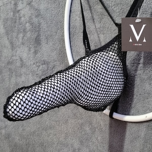 Eros Black Glitter See Thru MV-722D7 Rocket Shaft Mens String - Handmade Men Underwear Swimwear