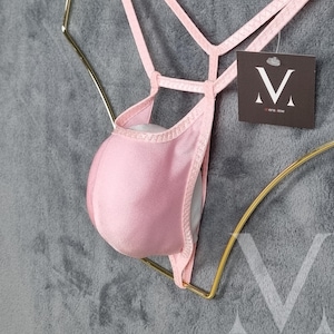 Eter Solid Light Pink MV-41MPZ Ouvert Bag Mens See Thru String - Handmade Men Underwear Swimwear