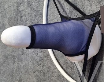 String homme Cronus Mesh bleu foncé MV-7039A Rocket Ouvert Sleeve String pour hommes - Sous-vêtements faits main pour homme