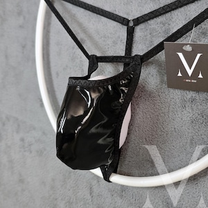 Eter Black Vinyl MV-JK3R1 Open Weenie Bag Mens String - Handmade Men Underwear Swimwear