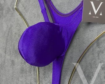Handmade Dark Violet Micro Thong: Mens 4D Push Out Underwear