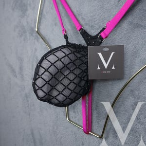 Timon Black Pink Stockings See Thru MV-C37HG Micro Mini Bulge Mens Tanga String - Handmade Men Underwear Swimwear