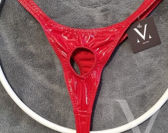 String pour hommes Mini Ouvert entrejambe Helios PVC PVC rouge MV-84982 - Sous-vêtements pour homme faits main