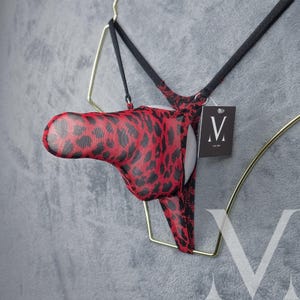 Hypnos Mesh Leopard Red Black Straps MV-7MVVJ Iron Missile Mens Y-Thong - Handmade Men Underwear Swimwear