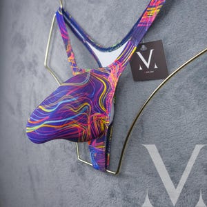 Hades Glow Lines Multicolor MV-71U9H Monster Bulge Mens Thong - Handmade Men Underwear Swimwear