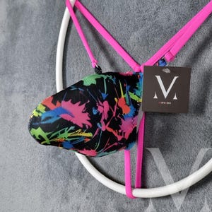 Keto Specks Neon #1 Pink MV-7UR22 Bulge Gear Pocket Tanga Men Pouch Triangle Ring-Back String - Handmade Men Underwear Swimwear