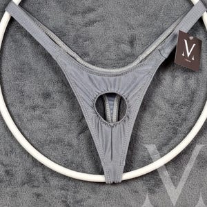 Helios Solid Grey MV-22AZJ Mini Ouvert Crotch Mens Thong - Handmade Men Underwear Swimwear