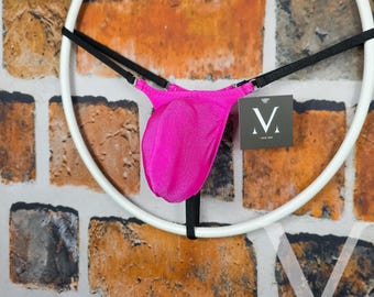 Timon roze zwarte microstring tanga dunne bandjes, herenondergoed badmode MV-E64AF