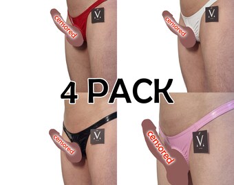 Helios VINYL PVC 4-PACK Set of 4 Mini Ouvert Crotch Mens Thong - Handmade Men Underwear Swimwear