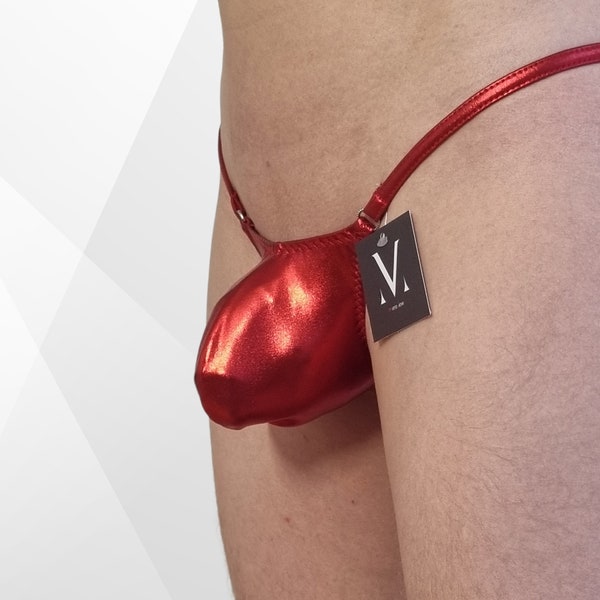 Aion Metal Red MV-326F3 Mini Bulge Mens Y-Thong - Handmade Men Underwear Swimwear