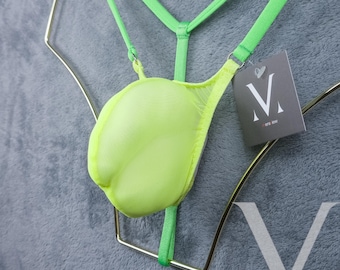 Timon Mesh Lime Green Micro Mini Bulge See Thru-tangastring heren MV-H0BUW
