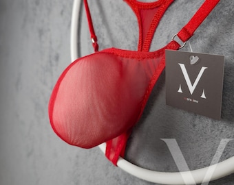 Aion Mesh Intense Red Mini Transparante Micro Ardennen Heren Y-string Handgemaakt MV-9Q228