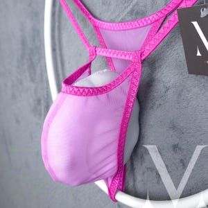 Eter Mesh Baby Pink Shocking Pink Open Bag Mens See Thru String Underwear MV-O79C9