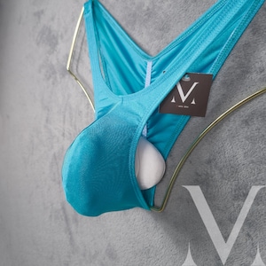 Paean Solid Cerulean MV-BD1Q5 Men Low Gathered Bikini - Handmade Men Underwear Swimwear
