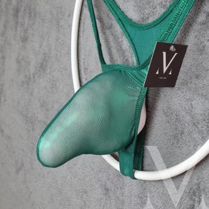 Hades Mesh Metal Dark Green MV-33R2A Monster Bulge Mens Thong - Handmade Men Underwear Swimwear