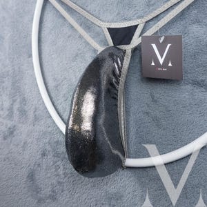 Aker Mystique Dark Silver Metal Grey MV-AZR0A Narrow Banana Mens Ring String Bikini - Handmade Men Underwear Swimwear