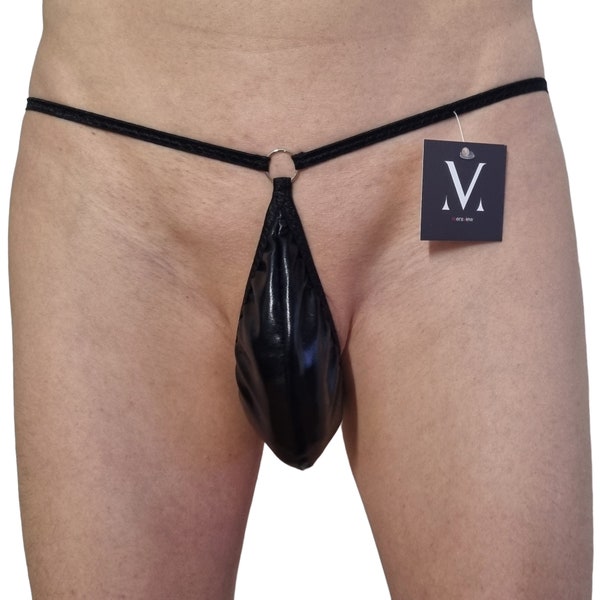 Poseidon Metal Black MV-490D1 Teardrop String pour homme - Sous-vêtements pour hommes faits à la main