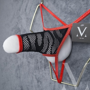 Cronus Lace Black Flame Poppy Red MV-8NI36 Rocket Ouvert Sleeve Mens String - Handmade Men Underwear Swimwear