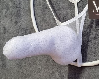 Eros Mesh White Sparkle MV-98107 Rocket Shaft See Thru Mens String - Handmade Men Underwear Swimwear