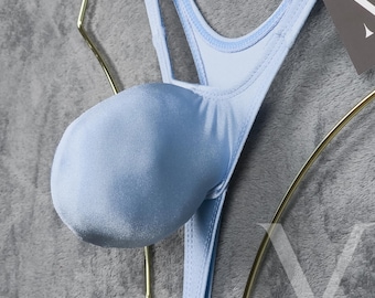 Handmade Light Blue Micro Thong – 4D Push Out Men's Underwear