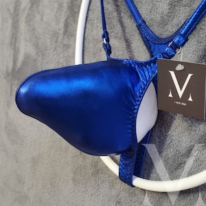 Handmade Metallic Blue Men&#39;s Pouch Tanga Y-Thong – Underwear Swimwear