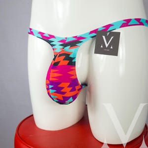MV-S18PW Cosmo Aztec Tribal Micro Low Bulge, Mens Cheeky Bikini, Nudist Spa, Beach Mankini - Handmade Men Underwear, Swimwear