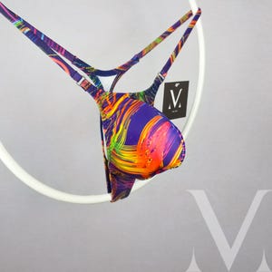 Xeno Glow Lines Multicolor MV-Z03DF Coney Bulge Mens Pouch Tanga Y Thong - Handmade Men Underwear Swimwear