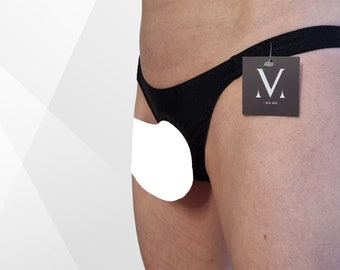 Helios Solid Black MV-42235 Mini Ouvert Crotch Mens Thong - Ropa interior para hombres hecha a mano Trajes de baño