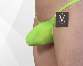 Aion Solid Lime MV-451ED Mini Bulge Mens Y-Thong - Traje de baño de ropa interior para hombres hecho a mano