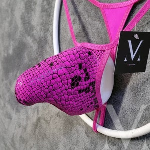 Leto FOE Snakeskin Gloss Pink MV-39565 Pico 3D Bulge Mens Tanga String - Handmade Men Underwear Swimwear