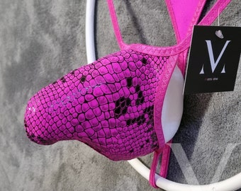 Leto Micro Snakeskin Gloss Pink MV-39565 Pico 3D Bulge Herren Tanga String – handgefertigte Herren Unterwäsche Bademode